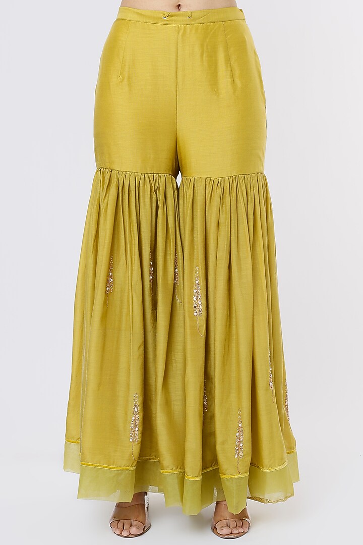 Light Green Silk Chanderi Wedding Sharara Set by SOZENKARI at Pernia's Pop Up Shop