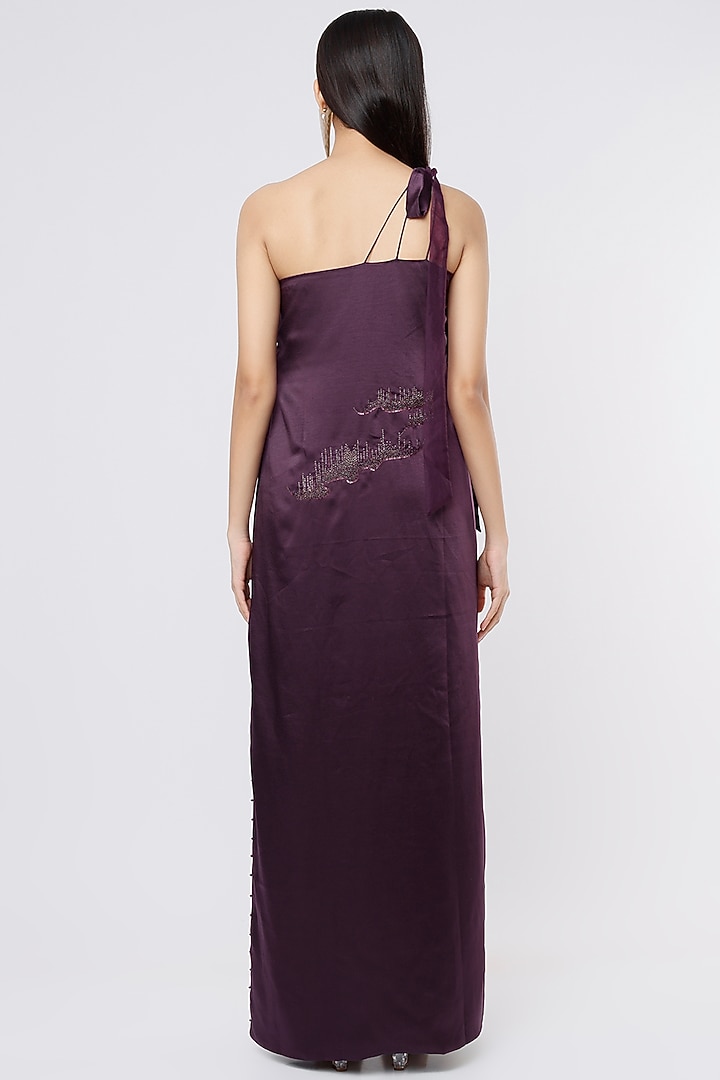 Violet Satin Embroidered Cocktail Dress by SOZENKARI at Pernia's Pop Up Shop