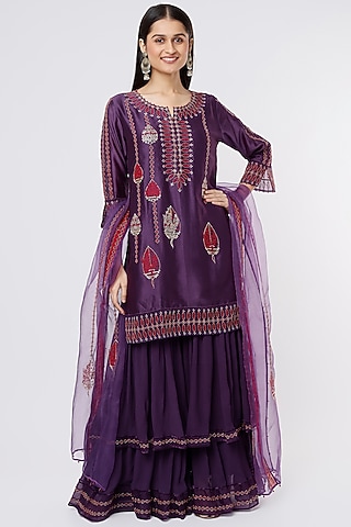Violet Silk Chanderi Sharara Set by SOZENKARI
