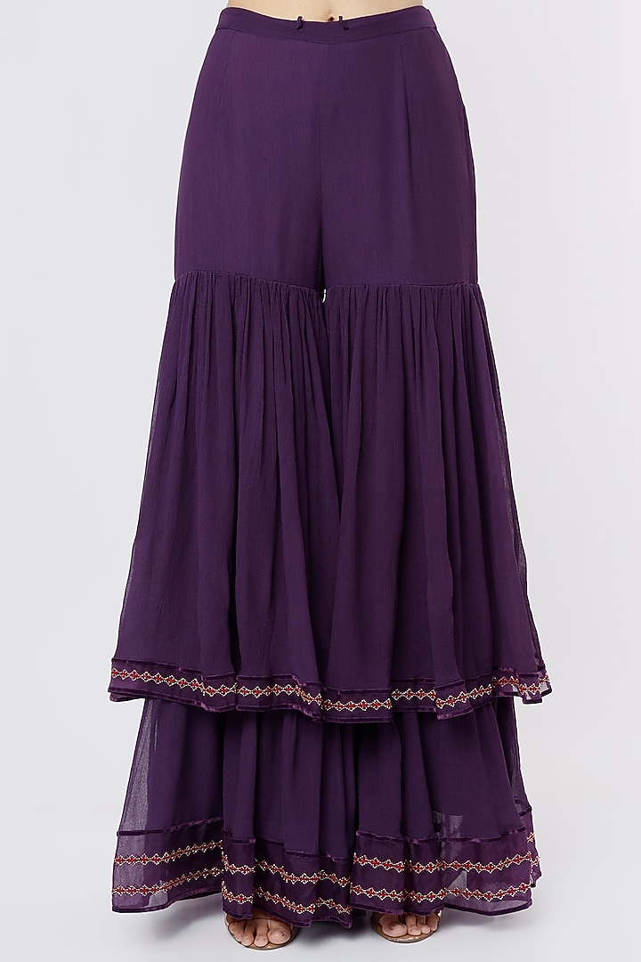 Violet Silk Chanderi Wedding Sharara Set by SOZENKARI at Pernia's Pop Up Shop