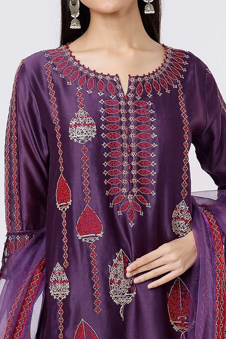 Violet Silk Chanderi Wedding Sharara Set by SOZENKARI at Pernia's Pop Up Shop