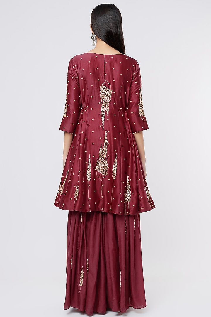 Auburn Colored Silk Chanderi Wedding Sharara Set by SOZENKARI at Pernia's Pop Up Shop