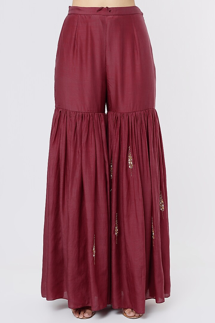 Auburn Colored Silk Chanderi Wedding Sharara Set by SOZENKARI at Pernia's Pop Up Shop