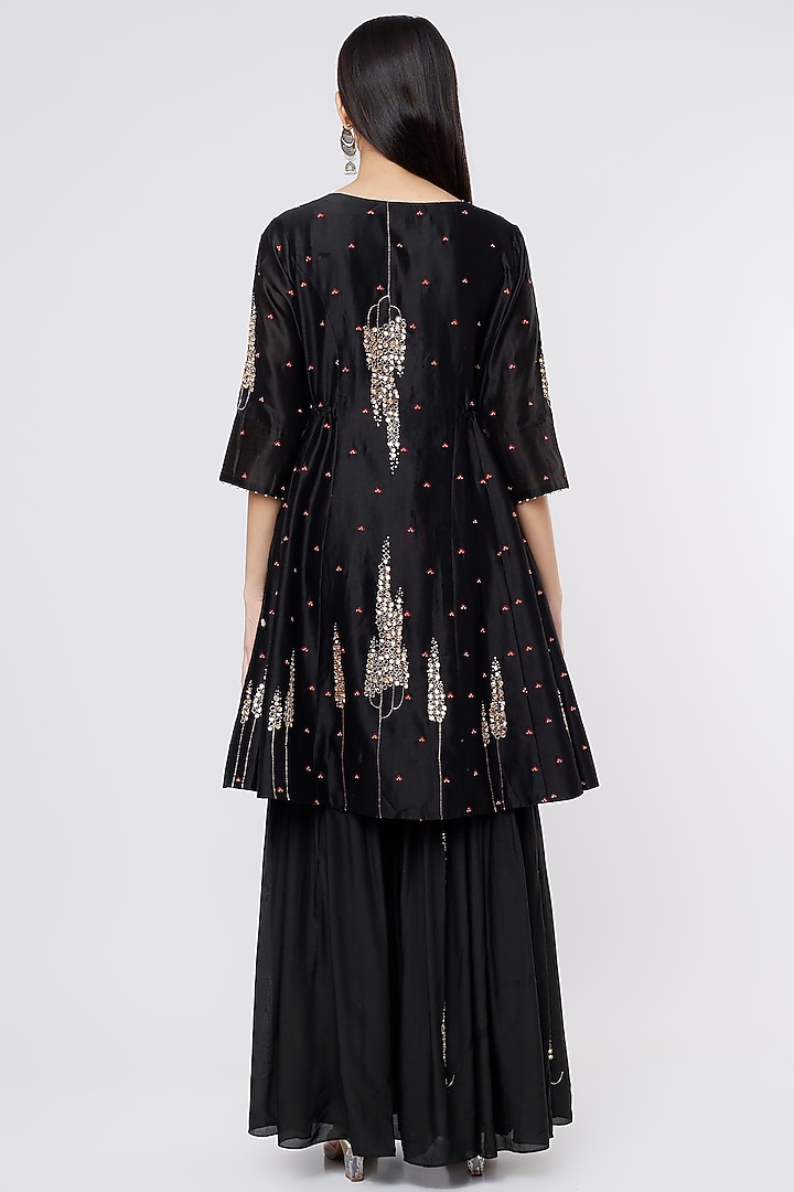 Black Silk Embroidered Wedding Sharara Set by SOZENKARI at Pernia's Pop Up Shop