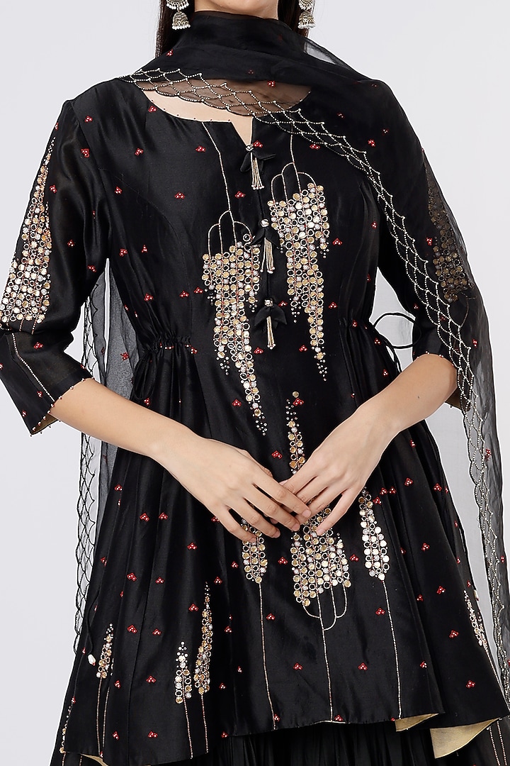 Black Silk Embroidered Wedding Sharara Set by SOZENKARI at Pernia's Pop Up Shop