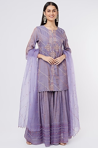Lilac Chanderi Tissue Sharara Set by SOZENKARI