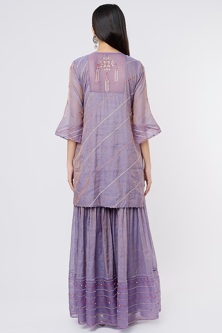 Lilac Chanderi Tissue Wedding Sharara Set by SOZENKARI at Pernia's Pop Up Shop