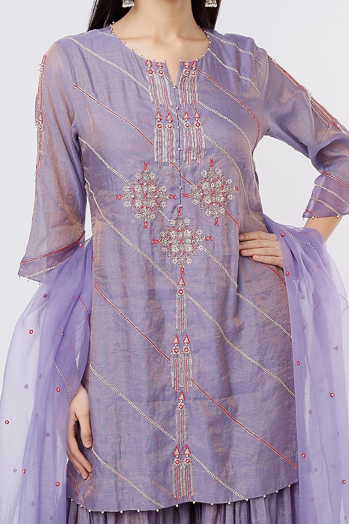 Lilac Chanderi Tissue Wedding Sharara Set by SOZENKARI at Pernia's Pop Up Shop