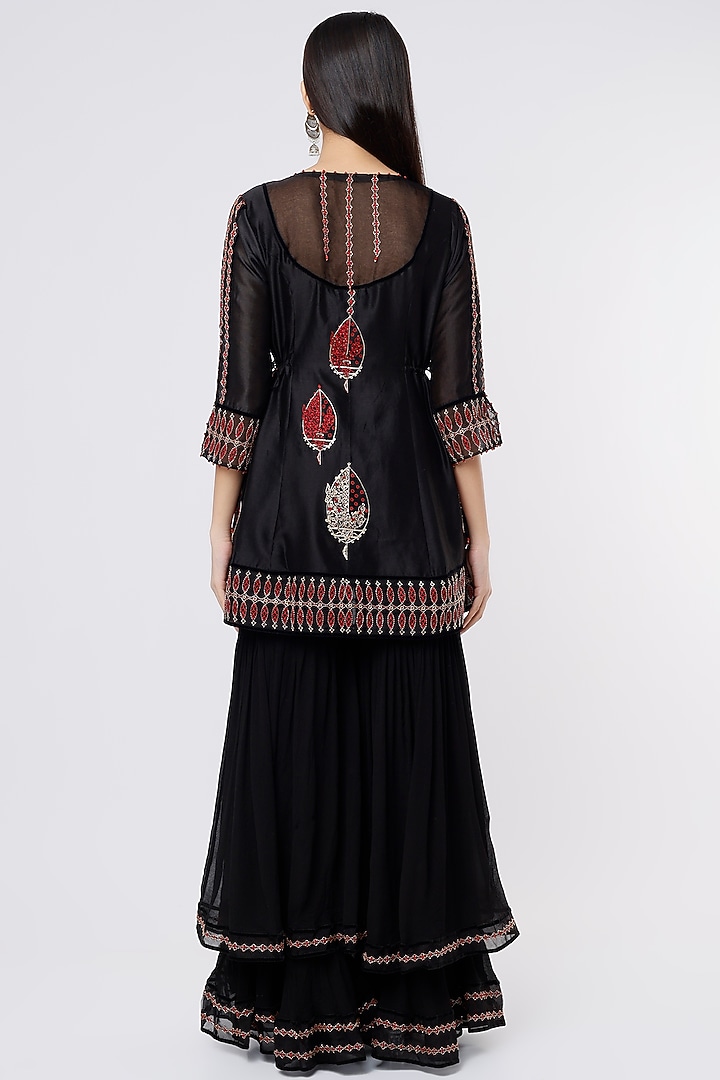 Black Silk Chanderi Wedding Sharara Set by SOZENKARI at Pernia's Pop Up Shop