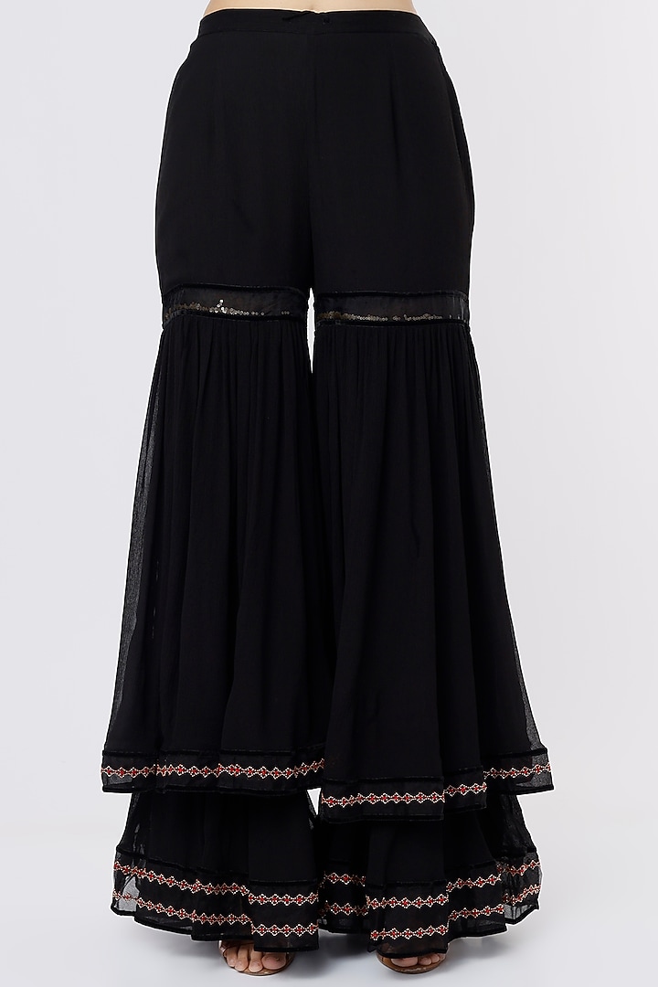 Black Silk Chanderi Wedding Sharara Set by SOZENKARI at Pernia's Pop Up Shop