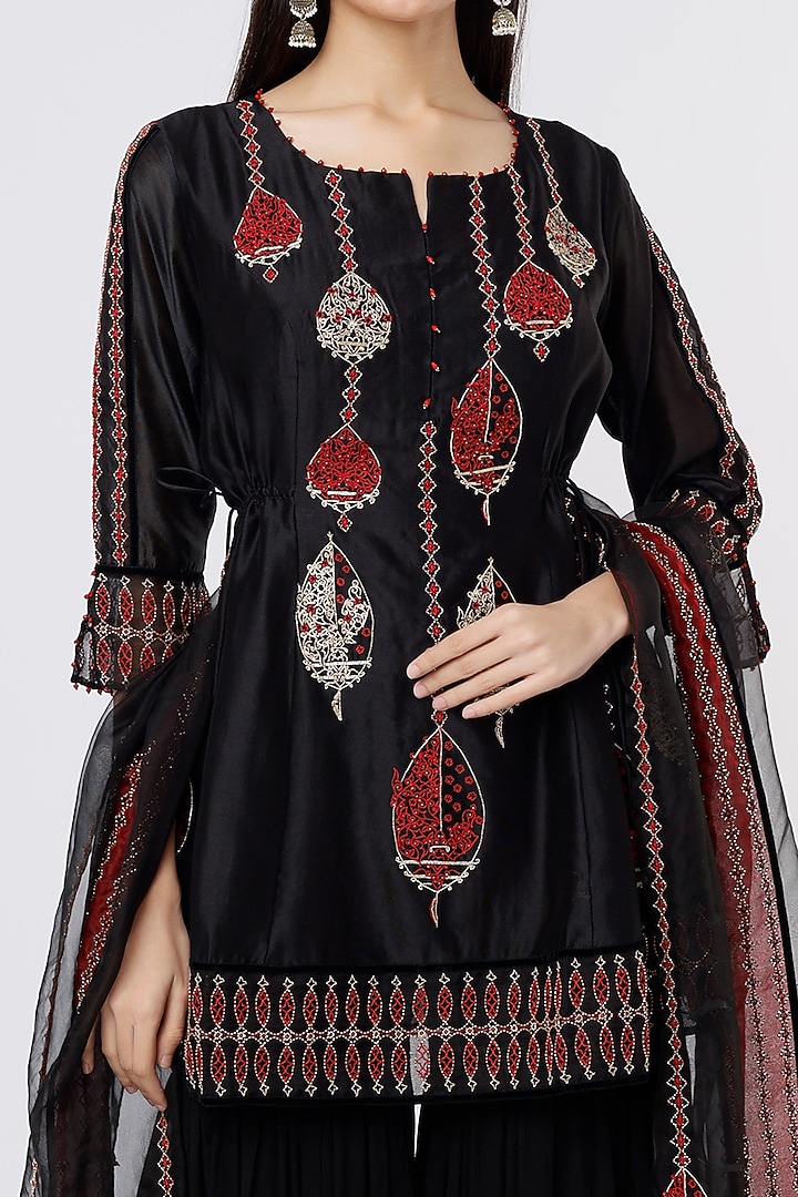 Black Silk Chanderi Wedding Sharara Set by SOZENKARI at Pernia's Pop Up Shop
