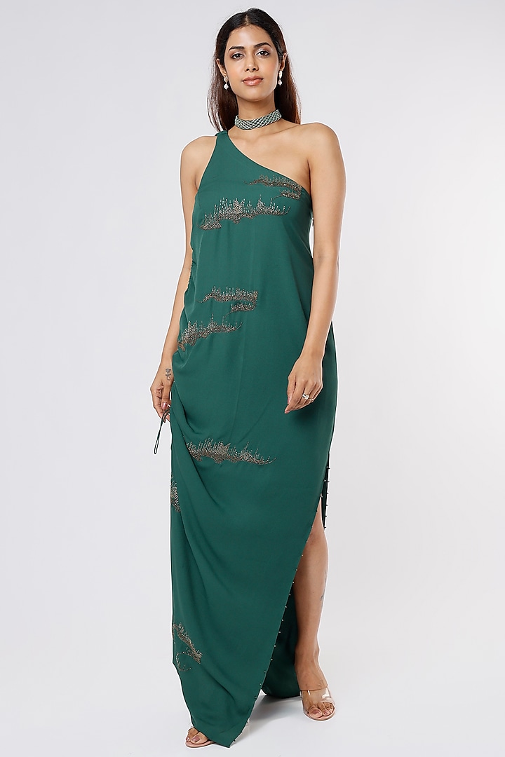 Emerald Green Embroidered Gown by Sozenkari
