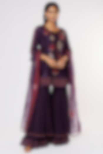 Dark Purple Layered Sharara Set by Sozenkari at Pernia's Pop Up Shop