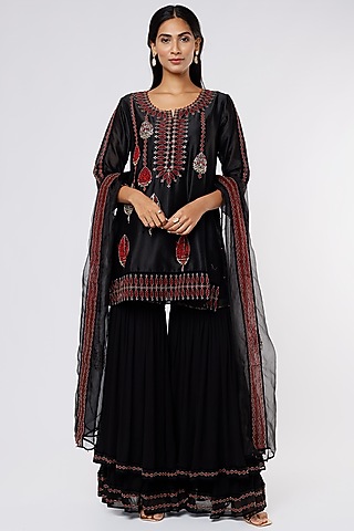 Black Layered Sharara Set by Sozenkari