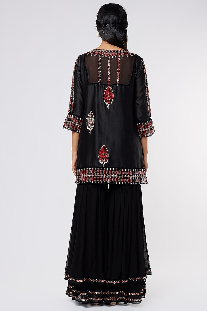 Black Layered Wedding Sharara Set by Sozenkari at Pernia's Pop Up Shop