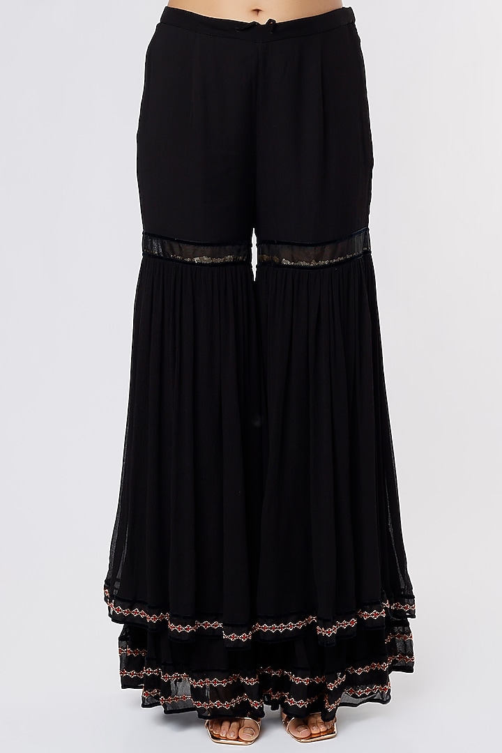 Black Layered Wedding Sharara Set by Sozenkari at Pernia's Pop Up Shop