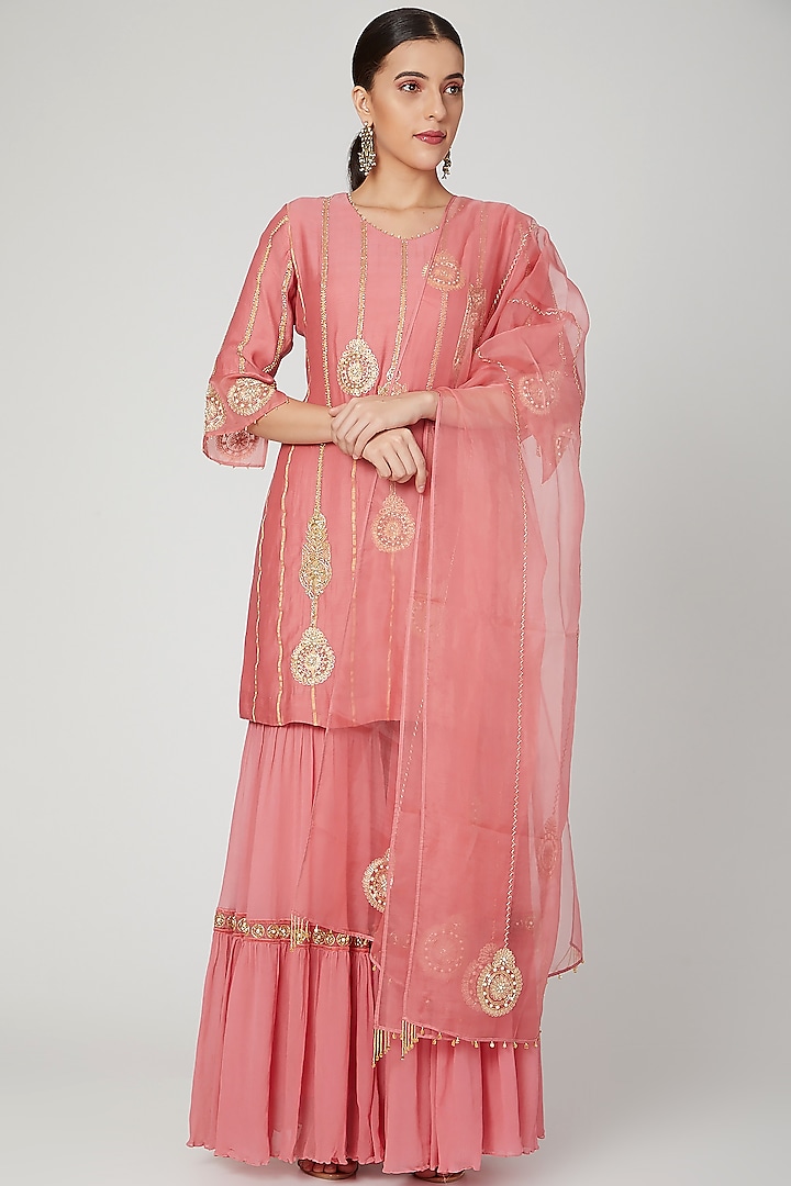 Blush Pink Embroidered Sharara Set by SOZENKARI