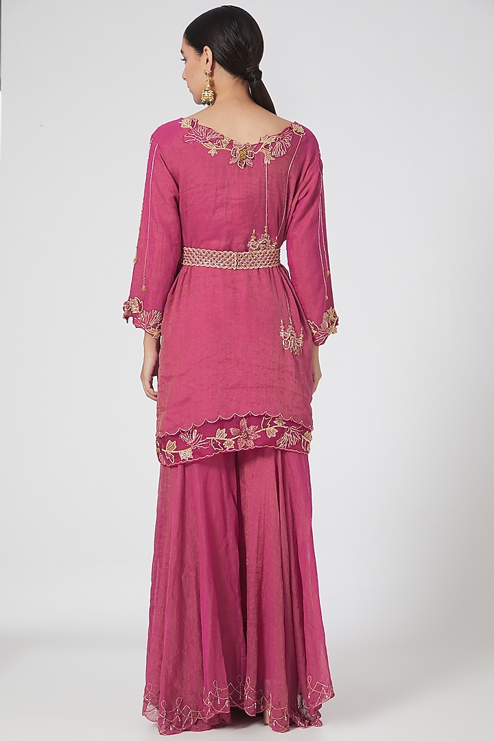 Rani Pink Silk Chanderi Tissue Wedding Sharara Set by SOZENKARI at Pernia's Pop Up Shop