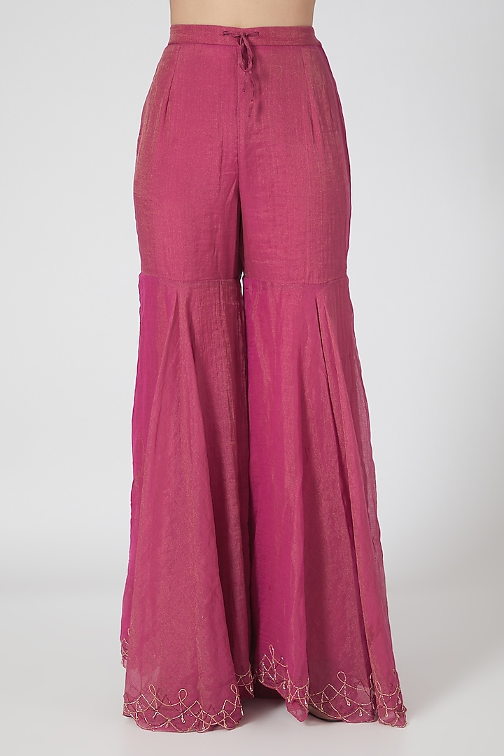 Rani Pink Silk Chanderi Tissue Wedding Sharara Set by SOZENKARI at Pernia's Pop Up Shop
