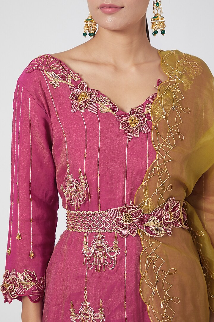 Rani Pink Silk Chanderi Tissue Wedding Sharara Set by SOZENKARI at Pernia's Pop Up Shop