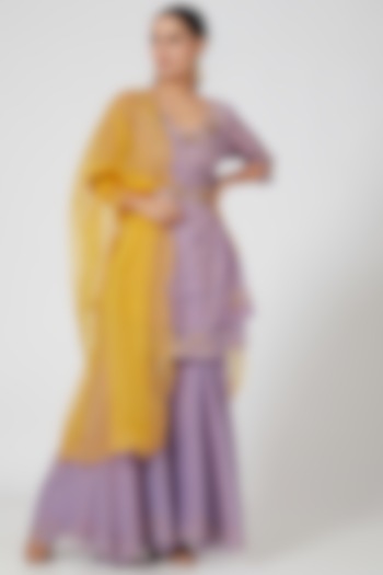 Lilac Silk Chanderi Tissue Sharara Set by SOZENKARI at Pernia's Pop Up Shop