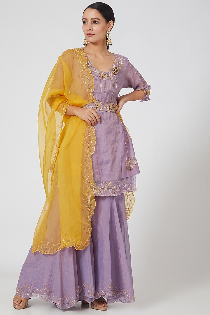 Lilac Silk Chanderi Tissue Sharara Set by SOZENKARI at Pernia's Pop Up Shop