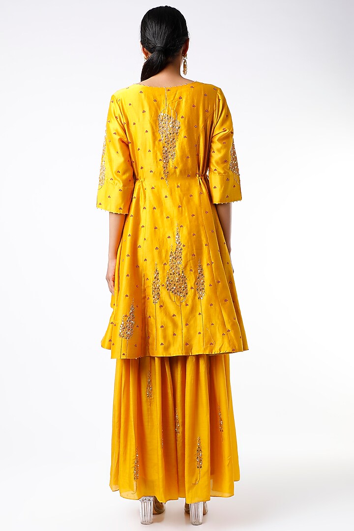 Yellow Embellished Asymmetrical Wedding Anarkali Set by SOZENKARI at Pernia's Pop Up Shop