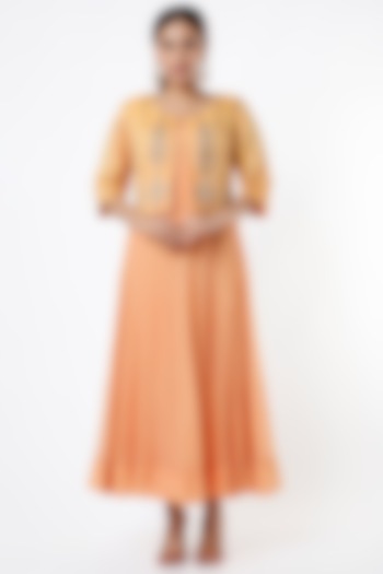 Peach Party Wear Anarkali With Hand Embroidered Jacket by Sozenkari at Pernia's Pop Up Shop