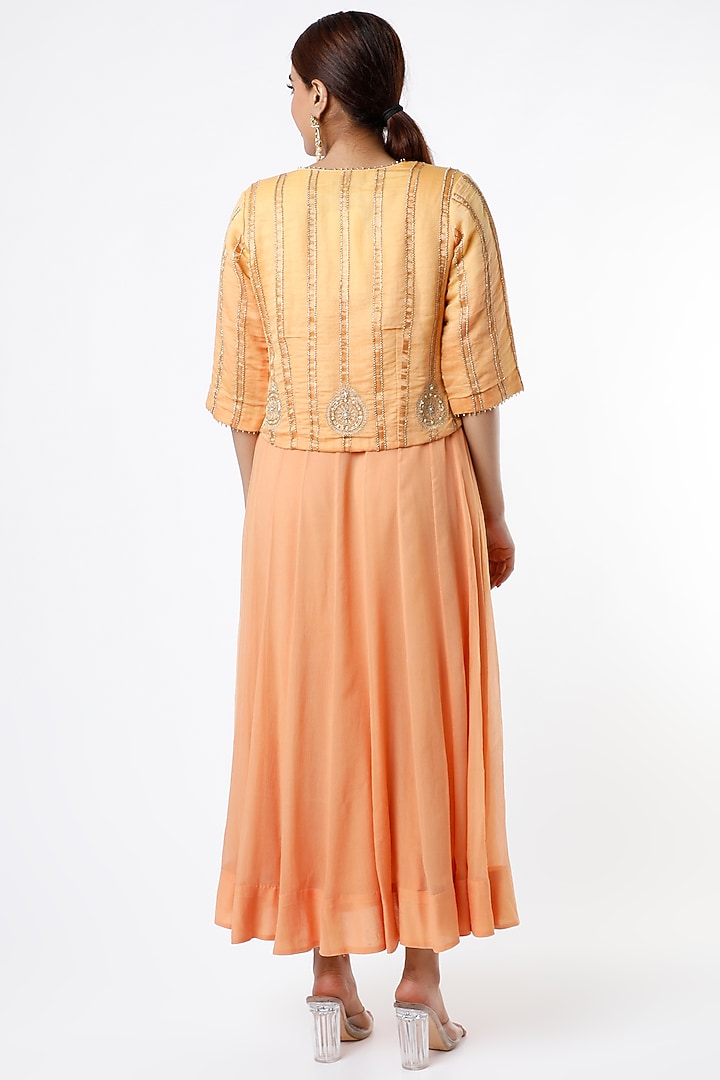 Peach Party Wear Anarkali With Hand Embroidered Jacket by Sozenkari at Pernia's Pop Up Shop