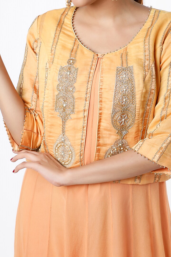 Peach Party Wear Anarkali With Hand Embroidered Jacket by Sozenkari at Pernia's Pop Up Shop
