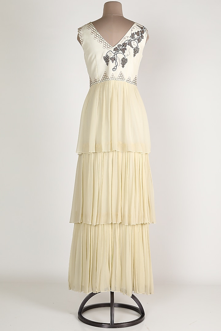 White Embroidered Layered Party Wear Gown by Sozenkari at Pernia's Pop Up Shop