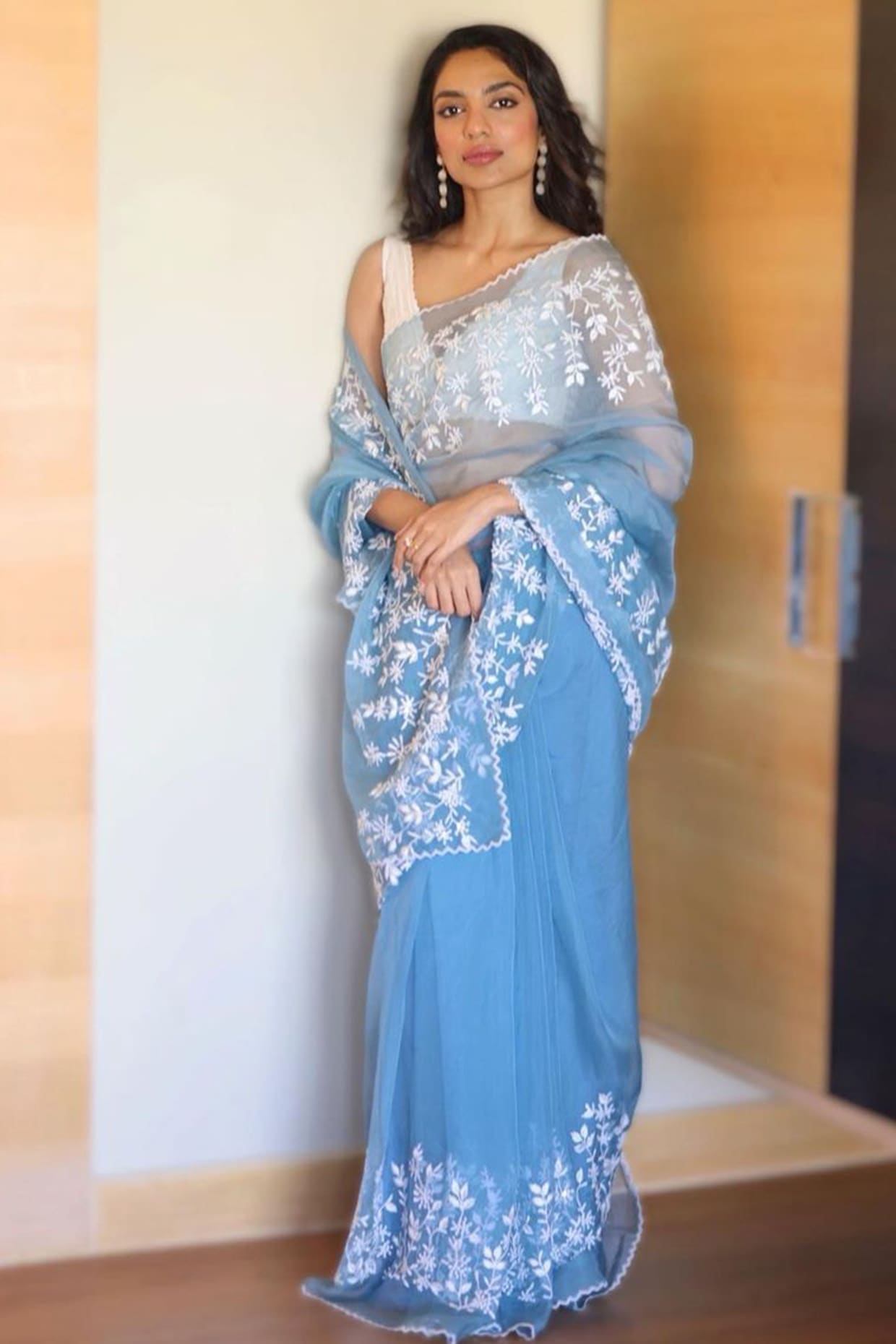 Icy Blue Shimmer Georgette Party Wear Saree - Sarees Designer Collection