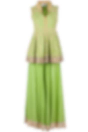 Green embroidered kurta with sharara available only at Pernia's Pop-Up Shop.