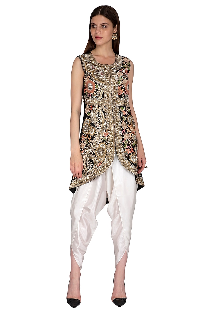 Black Embroidered Jacket With Dhoti Pants by Sonali Gupta