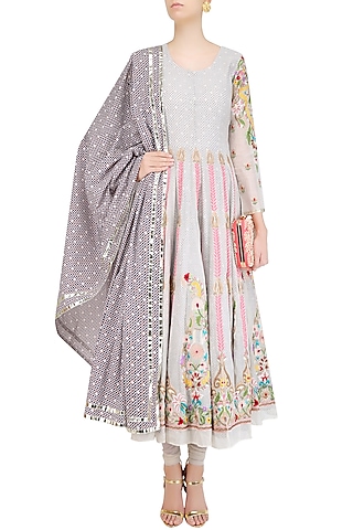 Off White Thread Embroidered Anarkali Set by Sonali Gupta