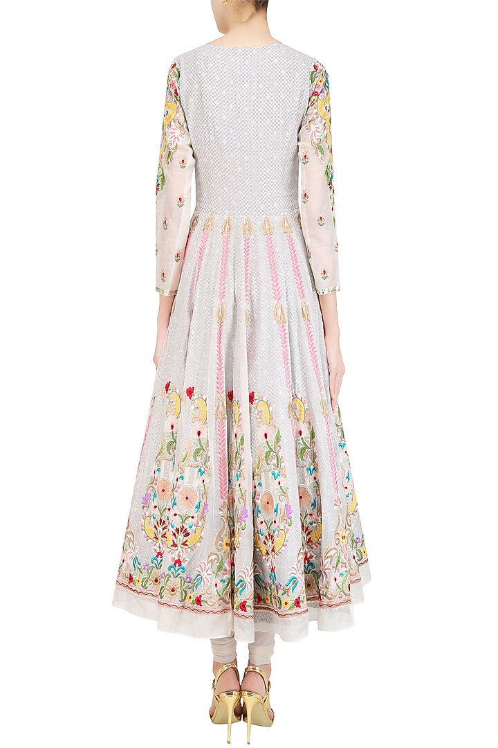 Off white thread embroidered anarkali set available only at Pernia's Pop Up Shop.
