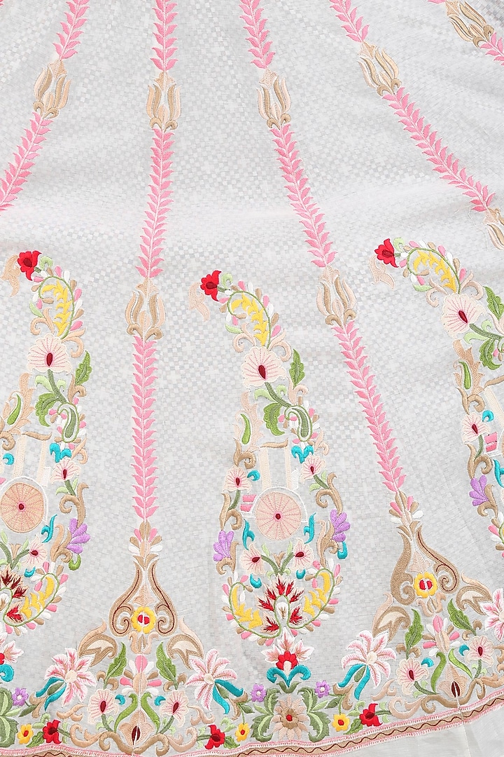 Off white thread embroidered anarkali set available only at Pernia's Pop Up Shop.