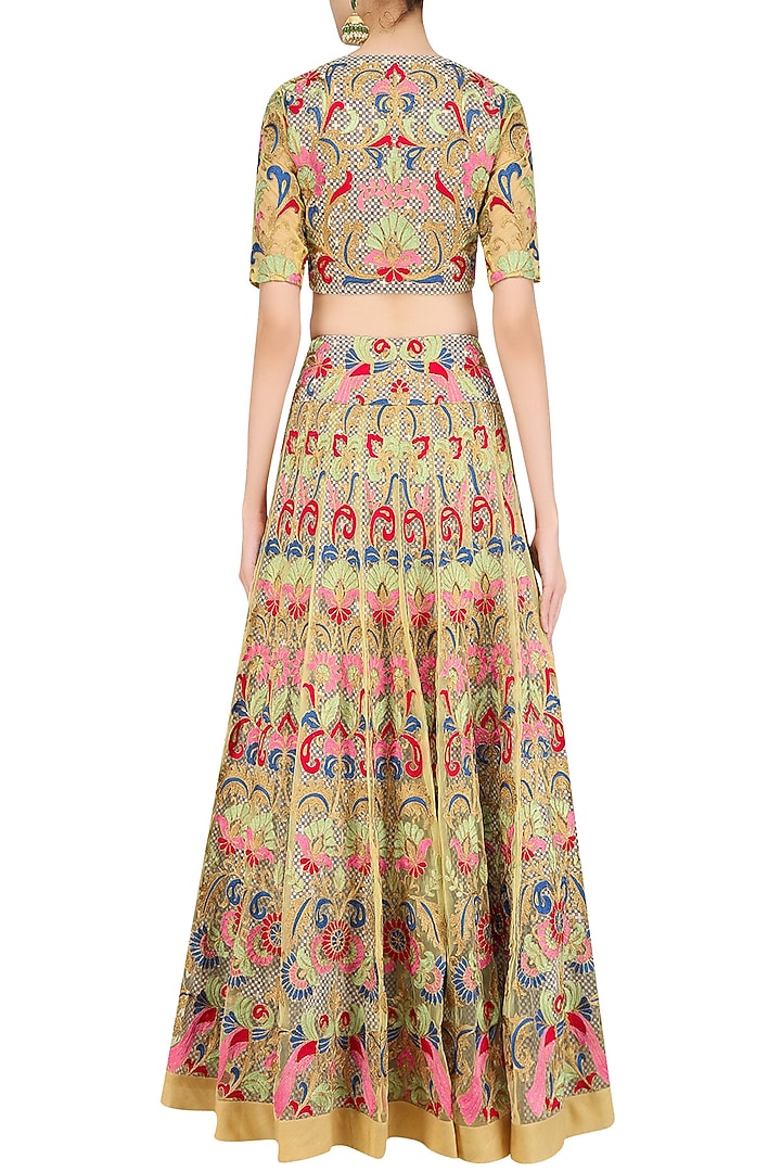 Yellow floral embroidered lehenga set available only at Pernia's Pop Up Shop.
