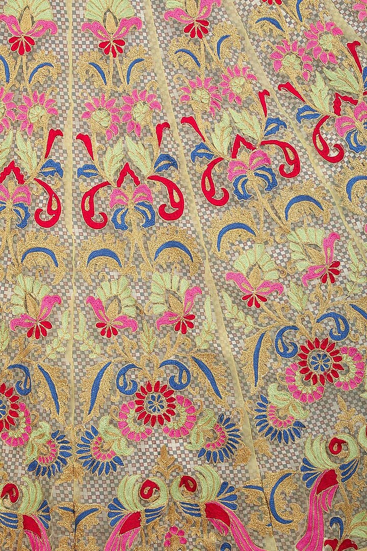 Yellow floral embroidered lehenga set available only at Pernia's Pop Up Shop.