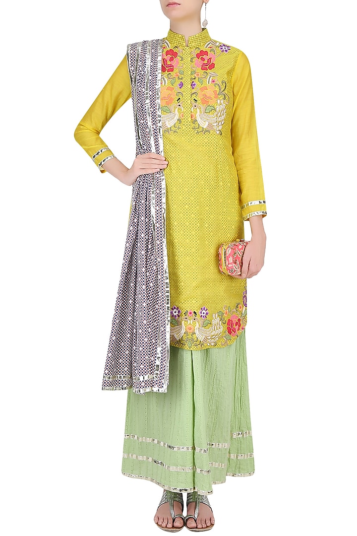 Yellow floral embroidered tunic with palazzo pants available only at Pernia's Pop Up Shop.