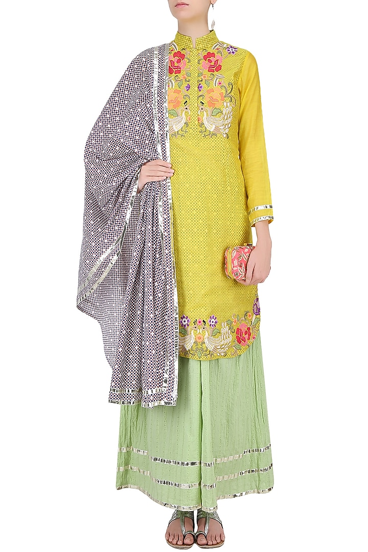 Yellow floral embroidered tunic with palazzo pants available only at Pernia's Pop Up Shop.