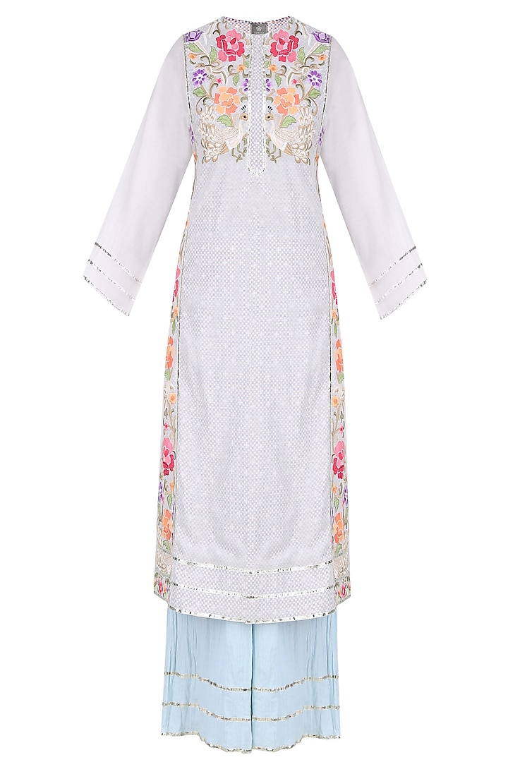 Off White Floral Embroidered Tunic with Palazzo Pants by Sonali Gupta