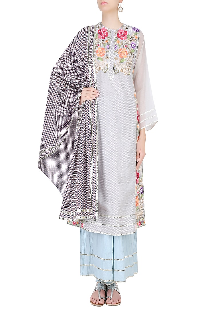 Off white floral embroidered tunic with palazzo pants available only at Pernia's Pop Up Shop.