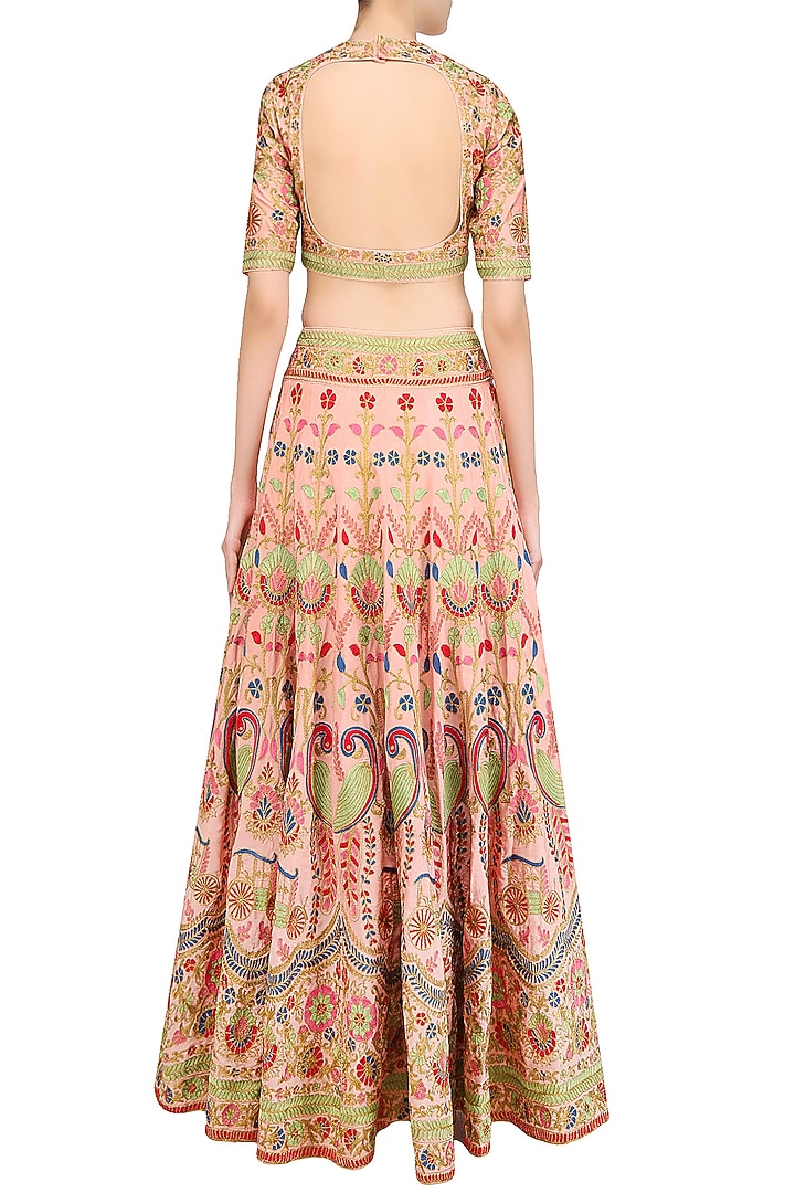 Pink floral jaal embroidered lehenga set available only at Pernia's Pop Up Shop.