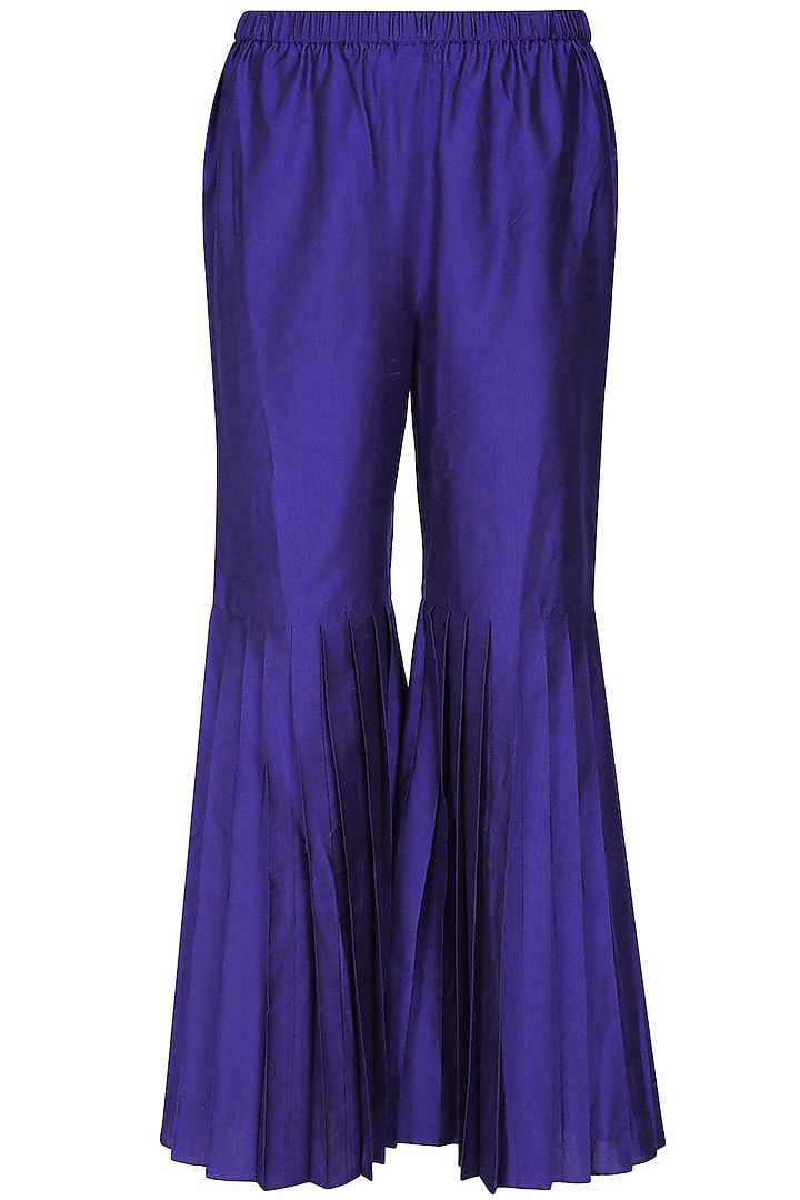 Blue dabka and sequins embroidered motifs short kurta and sharara pants set available only at Pernia's Pop Up Shop.