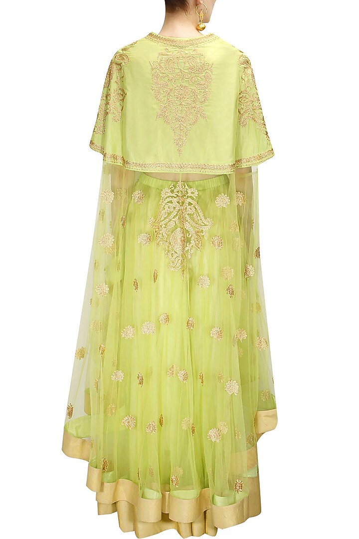 Green dabka embroidered cape with sharara available only at Pernia's Pop-Up Shop.