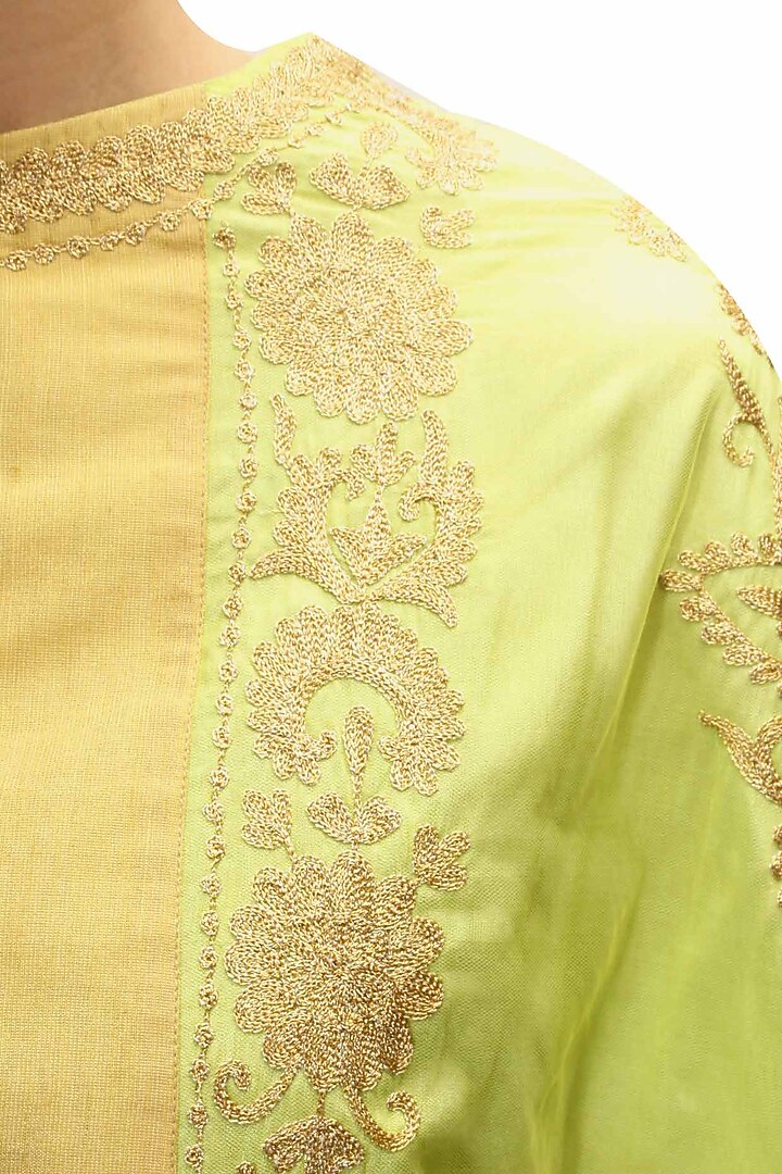 Green dabka embroidered cape with sharara available only at Pernia's Pop-Up Shop.