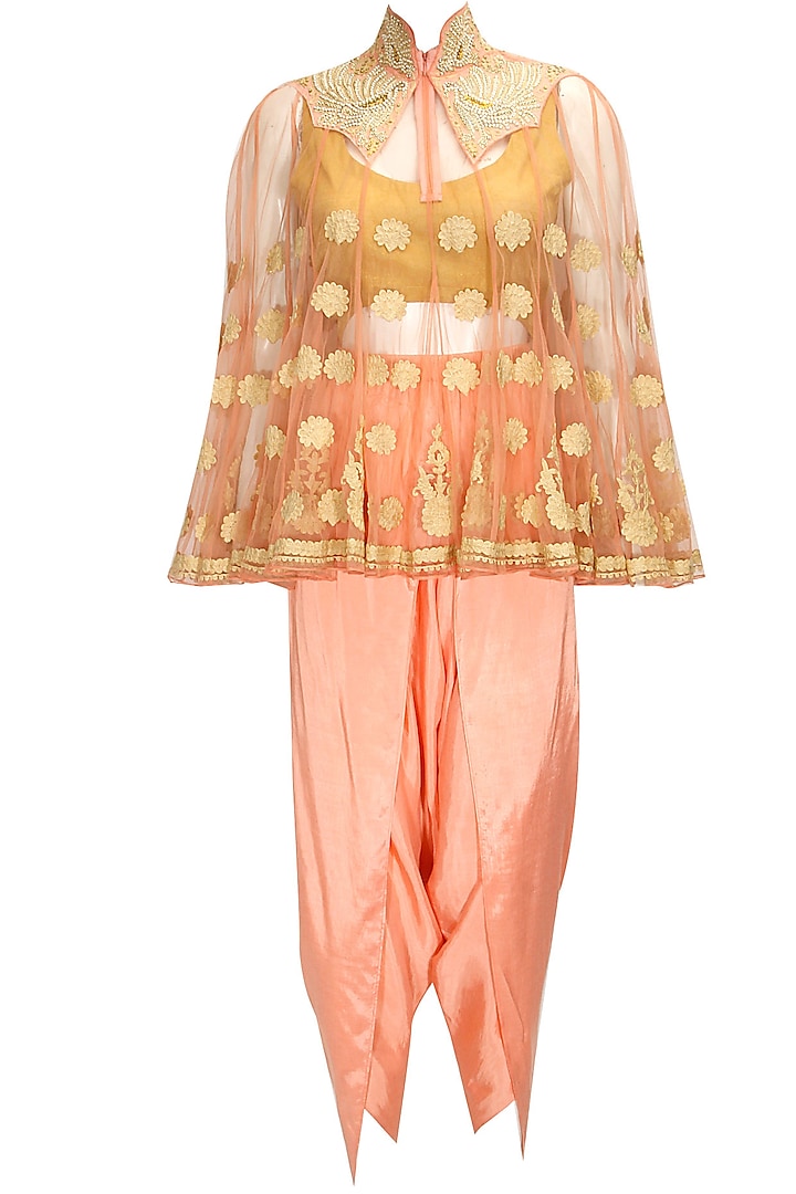 Pink dabka embroidered cape with dhoti pants by Sonali Gupta