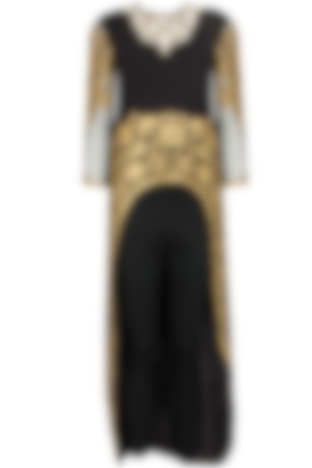 Black dabka embroidered cape with pants by Sonali Gupta