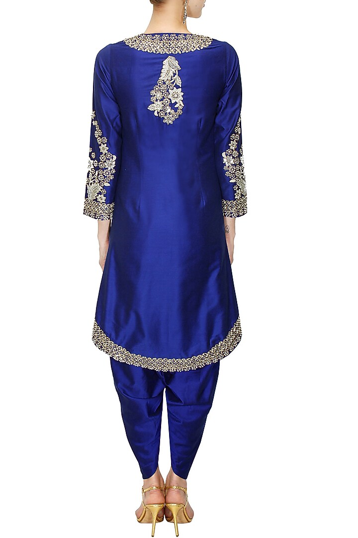 Blue dabka embroidered jacket with dhoti pants available only at Pernia's Pop-Up Shop.